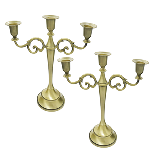 โลหะชุบทองโบราณชุด 2 การออกแบบที่ทันสมัย 3 แขนเชิงเทียนสําหรับงานบ้านงานแต่งงานตกแต่ง - Product Image 1