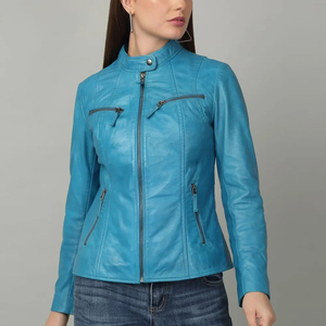 High Quality Stylish Women's Sheep Skin Leather Jacket Slim Fit Design <b>Zippers</b> & Pockets <b>Waterproof</b> Breathable Wholesale Winter - Product Image 1