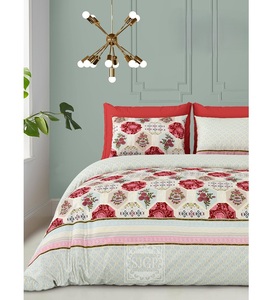 Elegante sábana plana de lujo King Size con 2 fundas de almohada Elegante juego de cama duradero de algodón puro con estampado dorado - Product Image 6