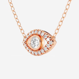 Colgante de Moda con Ojo Turco y Diamante Redondo Cultivado en Laboratorio de 1/3 CTW, Cadena Ajustable de Oro de 14K, Collar Protector con Diamantes, Regalo - Product Image 1