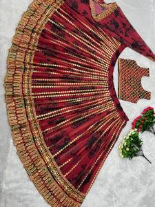 Lehenga choli แบบดั้งเดิมกับ dupatta ปักในผ้า Georgette faux เครื่องแต่งกายที่ทันสมัยสำหรับงานแต่งงานและงานปาร์ตี้ - Product Image 5