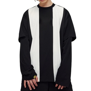 T-shirt élégant pour homme à double couche respirant 100% coton, style streetwear confortable, look moderne décontracté, taille plus - Product Image 1