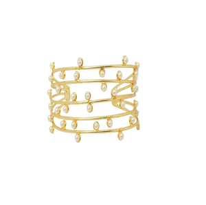 <b>Adjustable</b> Gold Plated Pearl Open Cuff <b>Bracelet</b> for Women Handmade Fashion Jewelry Chic Elegant Daily Wear - Product Image 1