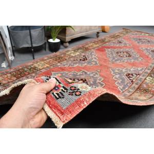 Alfombra turca vintage de 4,7x12,4 pies, rojo, marrón, área grande, diseño de retazos de lana para pasillo, dormitorio, látex para decoración de cabecera - Product Image 3