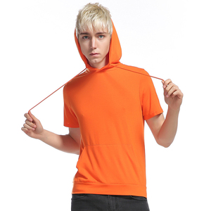T-shirts à capuche en tricot personnalisés, manches courtes, pour hommes, 90% coton, 10% polyester, respirants, écologiques, avec cordons de serrage - Product Image 1
