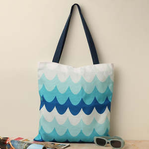 Ocean Waves Cotton Canvas Tote <b>Bag</b> Large Capacity Top Selling <b>Bag</b> For Swimming Item Store Carry <b>Bag</b> Shopping <b>Packaging</b> <b>Bags</b> - Product Image 1