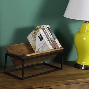Estante de soporte para libros de mesa de madera maciza quemada rústica con marco de Metal negro industrial, librería inclinada de escritorio libro de lectura - Product Image 2
