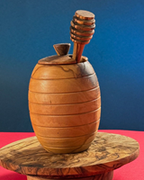 Pot à miel rond en bois écologique classique avec couvercle pour la cuisine, stockage de miel biologique personnalisé par un artisan