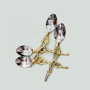 Vente en gros, ensemble de cuillères en argent en acier inoxydable avec poignée de conception de feuille de brindille, ensemble de serveur à salade Portable moderne - Product Image 1