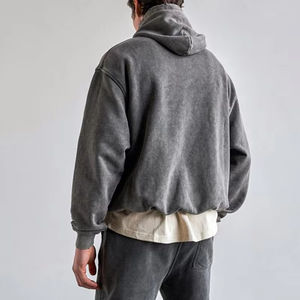 Sudadera con capucha de peso pesado 420 Gsm sin cuerda personalizada para hombres desgastados de gran tamaño en blanco ácido Vintage lavado con ácido para invierno - Product Image 5