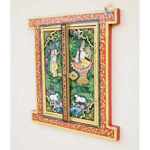 Artículo decorativo para colgar en la pared con marco de ventana de madera pintado a mano - Product Image 4