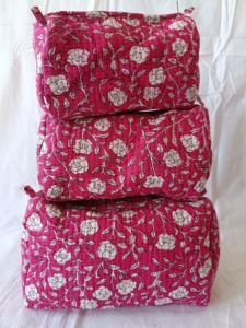 Pochette en coton réutilisable écologique à motifs imprimés, motif rayé pour femmes, 3 pièces, taille moyenne, fermeture éclair imperméable, rangement pour cosmétiques et maquillage - Product Image 2
