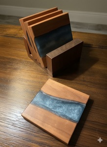 Posavasos de Lujo Cuadrados de Nogal con Resina Epoxi de Primera Calidad, Muy Solicitados, Ecológicos, Duraderos, Resistentes al Calor, No Tóxicos, 8 mm de Grosor, Tamaño Personalizado - Product Image 3