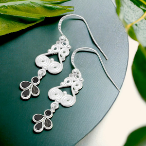 Pendientes colgantes bohemios clásicos de aspecto elegante de Zirconia cúbica negra de Plata de Ley 925 de la mejor calidad de diseño moderno para mujeres y niñas - Product Image 2