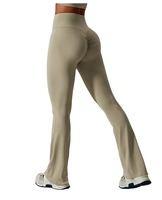 Leggings de yoga de cintura alta para mujer, personalizados al por mayor, transpirables, de manga corta, para fitness, gimnasio, entrenamiento, elásticos, tipo pantalón acampanado.