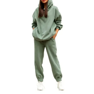 100% coton sur mesure femmes à manches longues survêtement d'hiver décontracté surdimensionné vêtements de sport longueur au genou écologique grande taille - Product Image 1