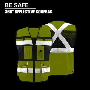 เสื้อกั๊กสะท้อนแสงแบบพรีเมียมพร้อมกระเป๋าหลายช่อง ชุดทำงานที่มองเห็นได้ชัดเจนสำหรับงานก่อสร้าง การจราจร คลังสินค้า และอุตสาหกรรม - Product Image 5