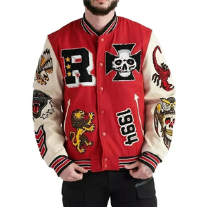 Fabricants de vêtements de douane Mode 2025 Veste rétro rouge unisexe à la mode pour hommes Veste universitaire thermique en coton à la mode - Product Image 1