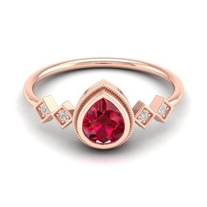 Anillo Halo de Oro Sólido de 14K con Moissanita Certificada GRA de REYES, para Mujer, Corte Pera, Gema de Rubí de 0.6 Quilates, Joyería Fina - Product Image 6