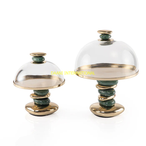 Torta di lusso Set con coperture a cupola in vetro e <span class=keywords><strong>pietra</strong></span> rosa con Base elegante Display da Dessert per torte Cupcakes pasticcini e frutta - Product Image 3
