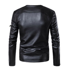 Wholesale 2025 Winter <b>Men's</b> Custom Fashion <b>Jacket</b> Genuine Leather <b>Reversible</b> Biker Style Stand Collar Fur Quilted Design - Product Image 4