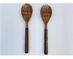 Wholesale Price Rattan Handle Cutlery Set Hand Woven Wicker Handle <b>Salad</b> Server Set Wooden <b>Salad</b> <b>Tools</b> Kitchenware Cutlery Set - Product Image 5
