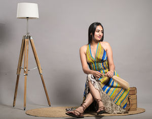 Latest Summer Boho Print Short <b>Dress</b> 100% Silk V-Neck Maxi <b>Dress</b> for <b>Women</b> <b>Sexy</b> Beach Wear Backless Halter Washable Floor-Length - Product Image 1