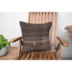 Alfombra Kantha de lana marrón de 18x18 pulgadas, almohada cuadrada tejida con estampado Vintage de lujo para sala de estar, uso de Otoño de Halloween, sofá de espuma de plumas - Product Image 1