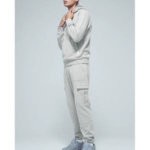 2024 nuevo conjunto de chándal de algodón personalizado de Color sólido para hombres, trajes de joggers de moda con sudaderas con capucha con cordón - Product Image 4