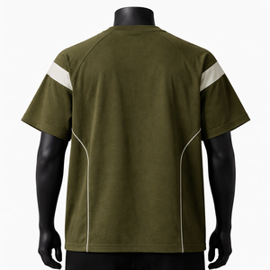 Camiseta Personalizada Extra Grande con Ribete en Contraste para Hombre, Color Verde Oliva, Estilo Raglán, Streetwear, Algodón, Manga Corta, Casual, Moda - Product Image 3
