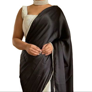 El satén japonés tiene un atractivo real que los hace perfectos Sari de seda satinada para mujeres con hermosos colores para ropa de fiesta - Product Image 1