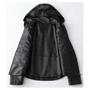 Sudadera con capucha de cuero para hombre, Jersey personalizado con hombros caídos, Sudadera con capucha de cuero de grano completo de gran tamaño para hombre - Product Image 4