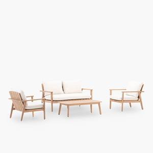 Ensemble de canapé de salle à manger d'extérieur moderne en teck naturel avec coussins magnifiquement conçus meubles de patio pour hôtels maisons-Iselle - Product Image 1