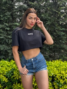 เสื้อครอปสำหรับผู้หญิงโอเวอร์ไซส์ผ้าคอตตอนเสื้อออกกำลังลำลอง - Product Image 2