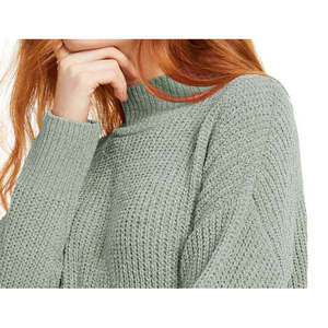 Maglione in ciniglia a collo alto da donna Hippie Rose, verde medio, traspirante, lavorato a maglia, per l'autunno, stile dolce, con logo frontale - Product Image 2