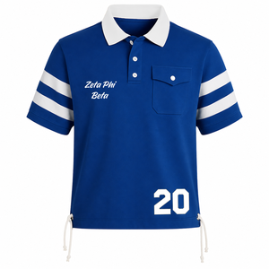 Polo à manches courtes bleu Zeta Phi Beta personnalisé avec poche et cordon de serrage, style preppy, haut décontracté pour homme, vêtements grecs personnalisés - Product Image 1