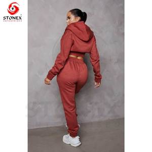 New Stylish Custom Logo Tracksuit Crop Hoodies Sweat Suit 2 Pieces <b>Set</b> Tracksuits for Women - Product Image 2
