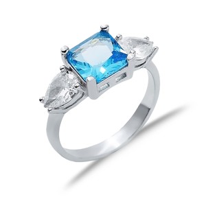 Square Aquamarine Pear <b>CZ</b> Stone Cluster <b>Ring</b> Wholesale Turkish Handmade 925 Sterling Silver Jewelry for Women - Product Image 3