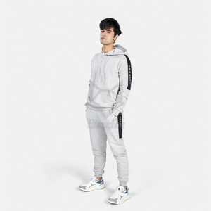 Ensemble de survêtement gris à capuche pour homme, manches longues, couleur unie, décontracté, avec poches latérales, en coton respirant - Product Image 1