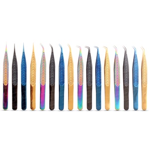 Juego de pinzas para pestañas rectas duraderas de 4 piezas hechas a mano con punta alineada Diseño de agarre antideslizante Alta precisión - Product Image 5