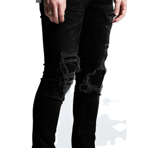 Jeans en denim pour hommes déchirés, design personnalisé, vente en gros, nouvelle conception, extensible, délavé, uni, droit, hiver - Product Image 3