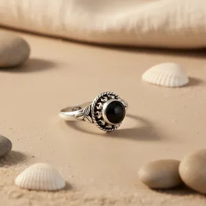 Bague en argent sterling 925 pour femme, onyx noir, sertie de pierres, plaquée or 18 carats, pour mariage ou fiançailles, 1er cadeau de bijoux - Product Image 2