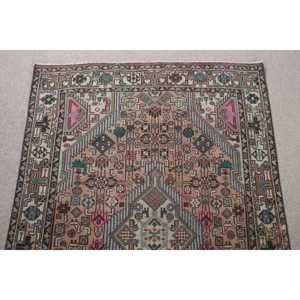 Turkish Rug 0.3x4.8 ft, <b>Brown</b> Pink Polka dot <b>Wool</b> Vintage Rug - Product Image 4
