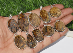 Lote al por mayor de colgantes de bisel de plata de ley 925 étnicos hechos a mano, piedras preciosas de broncita natural para compromiso de aniversario de boda - Product Image 2