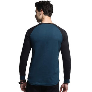 Camiseta de manga larga de algodón 100% para hombre, ropa de cuello redondo transpirable de alta calidad, camisa de estilo de moda de tela de punto negra lisa - Product Image 6