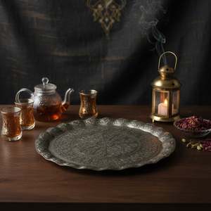 Antique and Modern Round Cast Iron <b>Tray</b> Elegant and Sustainable Wood Serving <b>Tray</b> Decorative <b>Mirror</b> <b>Tray</b> Versatile Metal <b>Tray</b> - Product Image 1