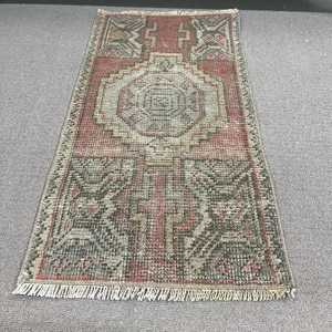 1.3x2.5 ft Turkish Rug, <b>Red</b> Polka dot Vintage <b>Wool</b> Rug - Product Image 2