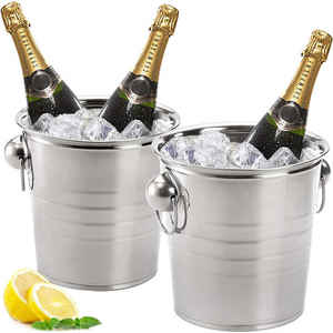 Stainless Steel Metal <b>Ice</b> Bucket with Lid Handle <b>Tongs</b> & Double Walled Insulation for Ultimate Beverage Chilling - Product Image 1