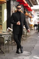 Abrigo de lana cruzado para hombre, estilo parka, a cuadros, corte regular, clásico de invierno, con solapa, informal de negocios, cálido, con botones, talla única