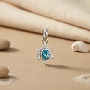 Pendentif étoile en argent 925 avec topaze bleue pour femmes, bijoux en or rose avec pierre précieuse religieuse et diamant, cadeau religieux - Product Image 3